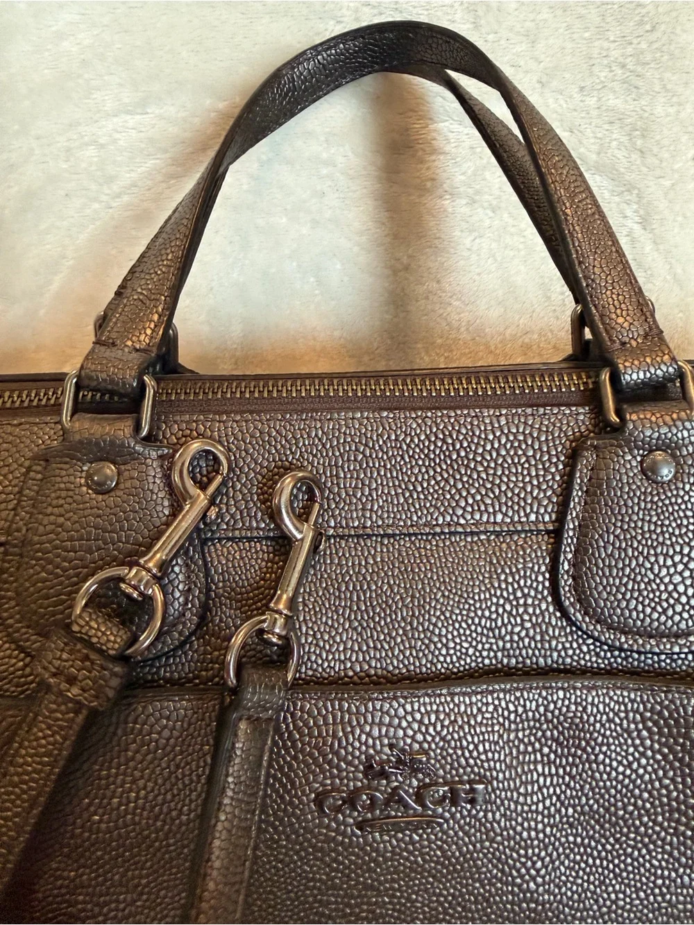 Coach Dark Brown Pebbled Leather Satchel with Removable Strap